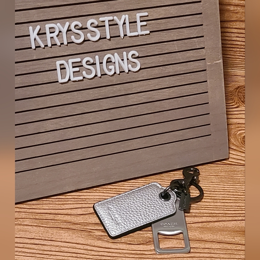 Coach leather bottle opener key ring keychain Metallic